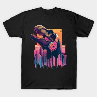 Jurassic Music City Retro Vaporwave Tyrannosaurus T-Shirt